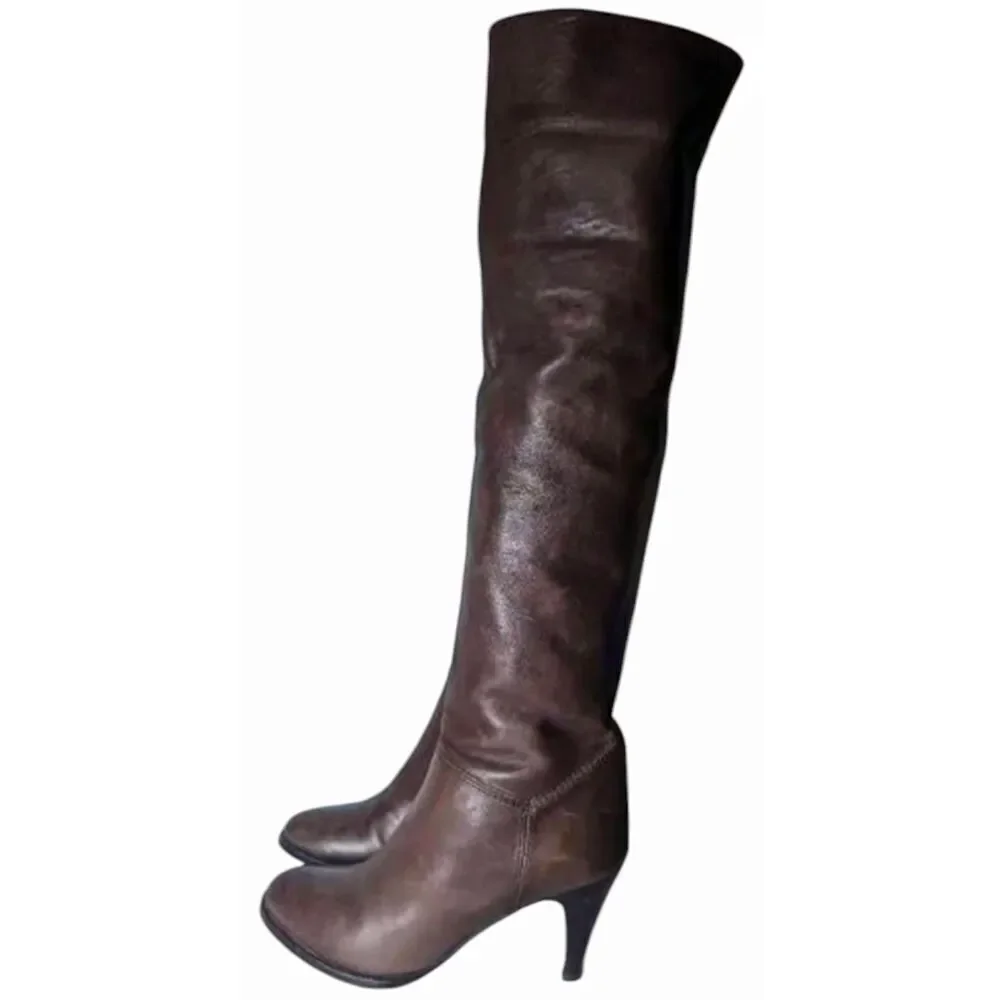 L'AUTRE CHOSE Slouchy Brown Leather Over The Knee Boot Size 37.5